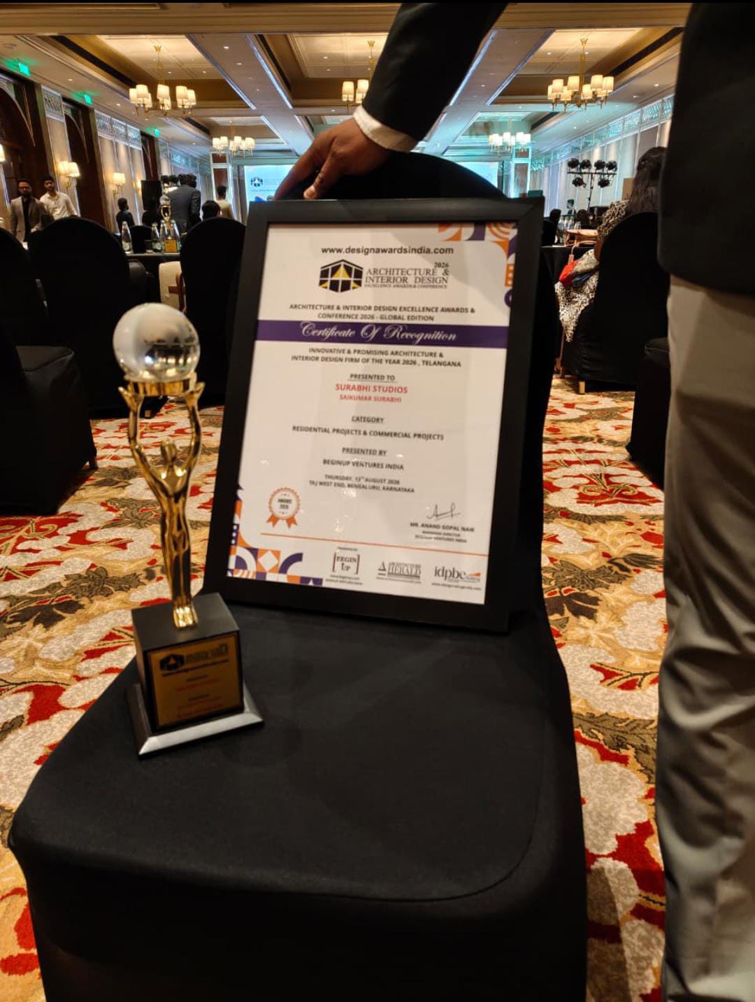 Certificate of recognition awarded to Surabhi Studios